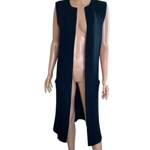 Cocogio cardigan duster sweater open front black long sleeveless Merino wool MD